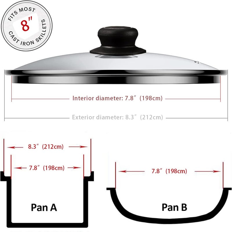 ZUIHUI 8 Inch Glass Lid for Frying Pan, Skillet, Pan Lid Fits Lodge 8 Inch Cast Iron Skillets 8"/20cm, Clear - Image 2